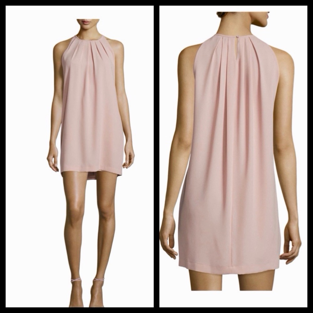 NWT BCBG MaxAzria Lynzie Pleated Shift Dress•Small Pockets‎ Blush Coquette Mod